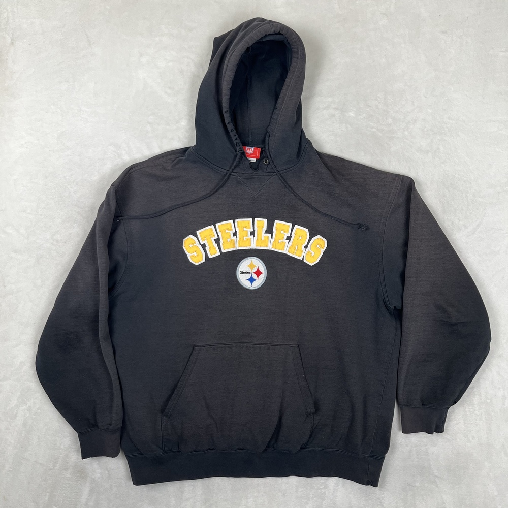 Vintage Pittsburgh Steelers Hoodie Mens XL Black NFL Football Sweatshirt Faded